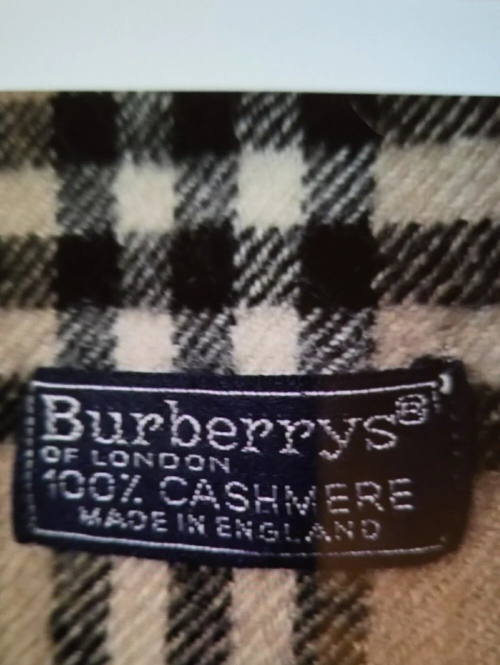 Burberry Beige Plaid Scarf with Black, White and Red Accents